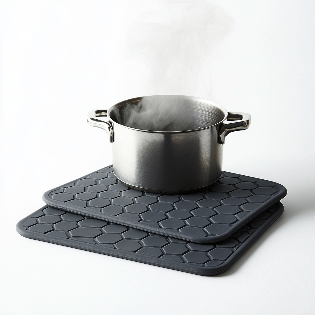 Zaldy Silicone Trivet Mats Set of 4 - Extra Thick Honeycomb Design - Heat Resistant up to 480°F - Non-Slip Pot Holders & Jar Opener - Charcoal Grey