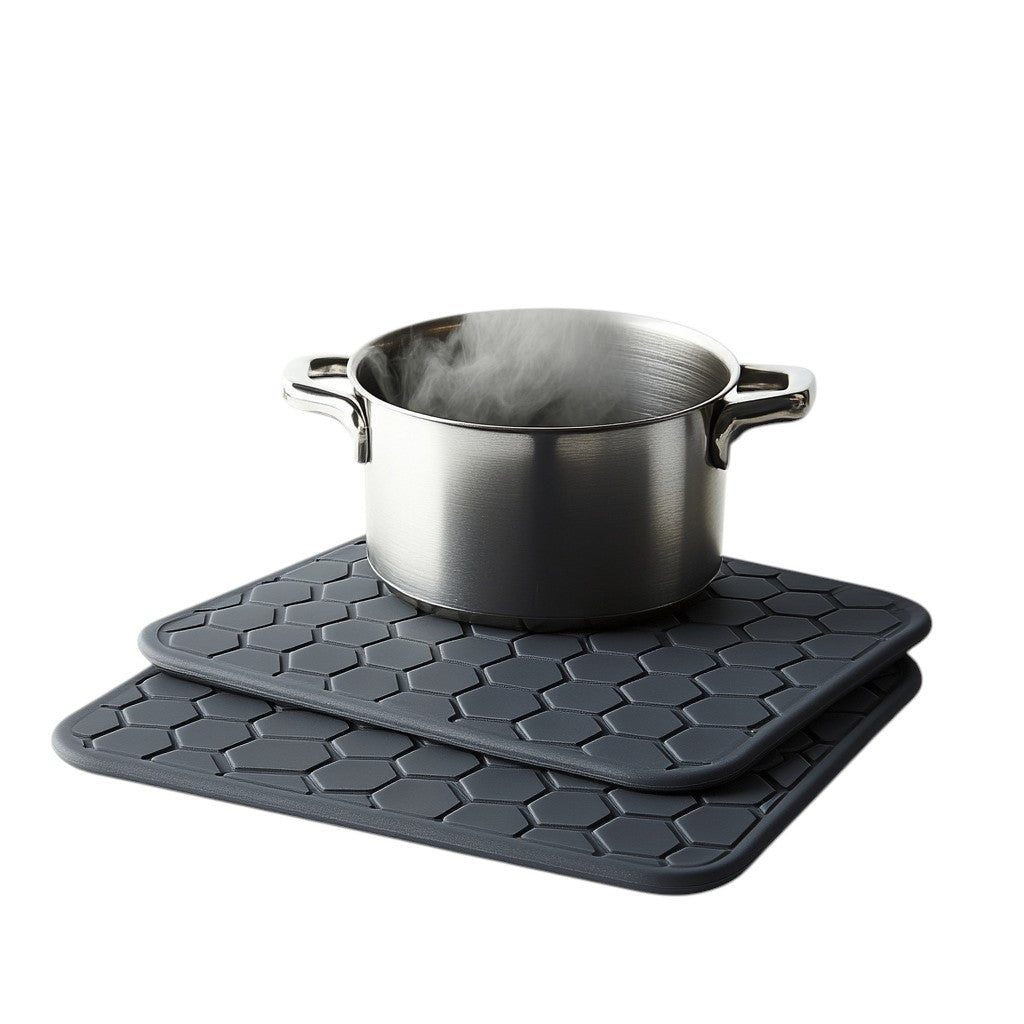 Zaldy Silicone Trivet Mats Set of 4 - Extra Thick Honeycomb Design - Heat Resistant up to 480°F - Non-Slip Pot Holders & Jar Opener - Charcoal Grey