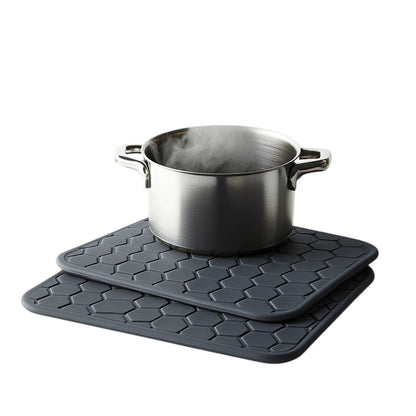 Zaldy Silicone Trivet Mats Set of 4 - Extra Thick Honeycomb Design - Heat Resistant up to 480°F - Non-Slip Pot Holders & Jar Opener - Charcoal Grey