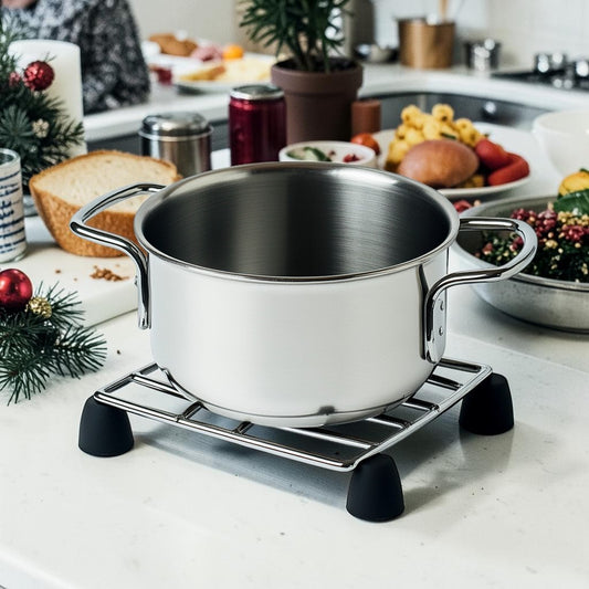 Zaldy Telescopic Trivet - Expandable Stainless Steel Pot Stand for Large Roasting Pans - Heat Resistant Heavy Duty Kitchen Cooling Rack - Modern Silver/Black